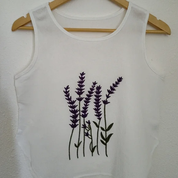 Embroidered Purple Heather Sleeveless Garden Girl Cottage Core  Top Size Medium - Picture 5 of 7